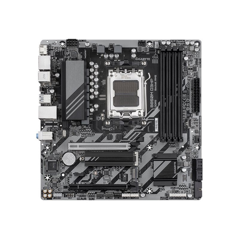 Gigabyte B850M D3HP | Processor family AMD | Processor socket AM5 | DDR5 | Supported hard disk drive interfaces M.2, SATA | Numb