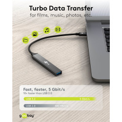Goobay Slim 4-Port USB Hub, USB-A to USB-C/USB-A, 5 Gbit/s | 74458