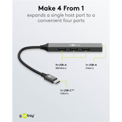 Goobay Slim 4-Port USB Hub, USB-C to USB-A, 5 Gbit/s | 74457