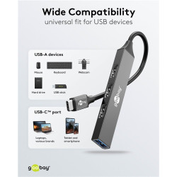 Goobay Slim 4-Port USB Hub, USB-C to USB-A, 5 Gbit/s | 74457