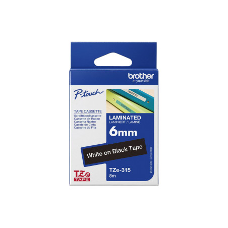 Brother | TZe-315 Laminated tape | White on Black | TZe | 8 m | 0.6 cm