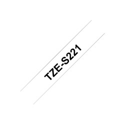 Brother | TZe-S221 Strong Adhesive Laminated Tape | Black on White | TZe | 8 m | 9 cm