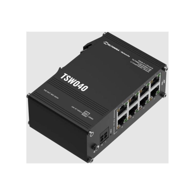 Teltonika Industrial Switch | TSW040 | Unmanaged | DIN rail mountable | 10/100 Mbps (RJ-45) ports quantity 8 | PoE+ ports quanti