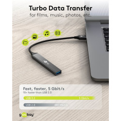 Goobay Slim 4-Port USB Hub, USB-A to USB-A, 5 Gbit/s | 74456