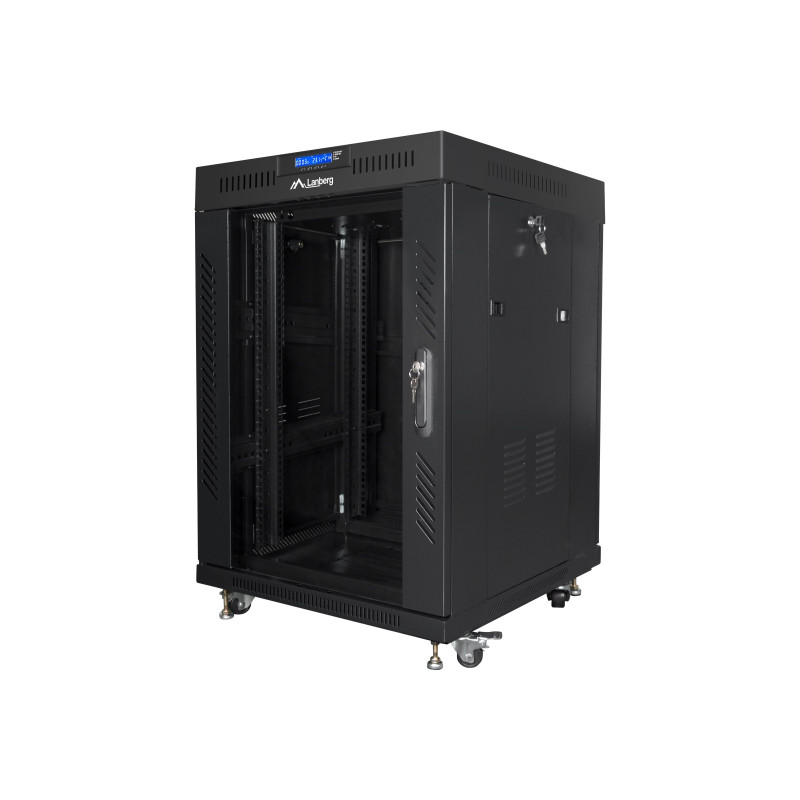 Lanberg Rack cabinet 19" free-standing 15U/600x600 (flat pack) with glass door lCD V2, black | Lanberg