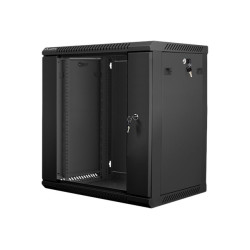 Lanberg Rack cabinet 19" wall-mount 12U/600x450 (flat pack) with glass door V2, black | Lanberg