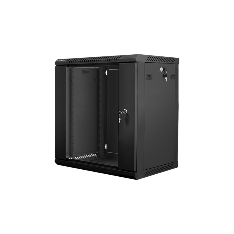 Lanberg Rack cabinet 19" wall-mount 12U/600x450 (flat pack) with glass door V2, black | Lanberg