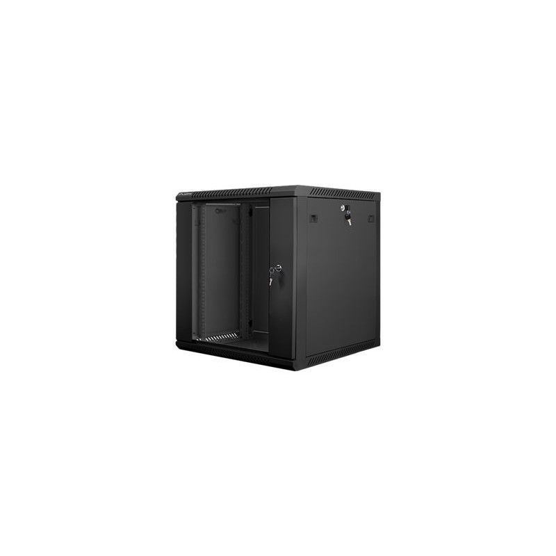 Lanberg Rack cabinet 19" wall-mount 12U/600x600 (flat pack) with glass door V2, black | Lanberg