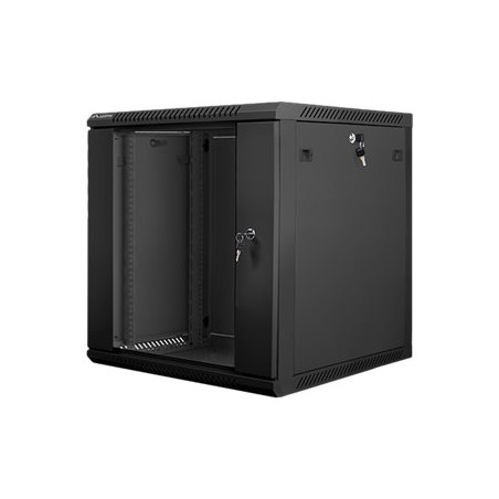 Lanberg Rack cabinet 19" wall-mount 12U/600x600 (flat pack) with glass door V2, black | Lanberg
