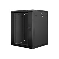 Lanberg Rack cabinet 19" wall-mount 15U/600x600 (flat pack) with glass door V2, black | Lanberg