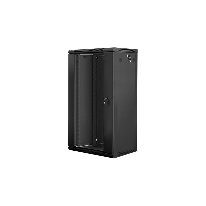 Lanberg Rack cabinet 19" wall-mount 22U/600x450 (flat pack) with glass door V2, black | Lanberg