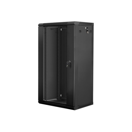 Lanberg Rack cabinet 19" wall-mount 22U/600x450 (flat pack) with glass door V2, black | Lanberg