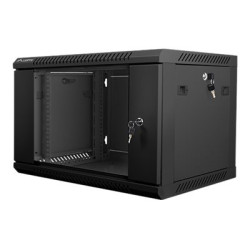 Lanberg Rack cabinet 19" wall-mount 6U/600x450 (flat pack) with glass door V2, black | Lanberg