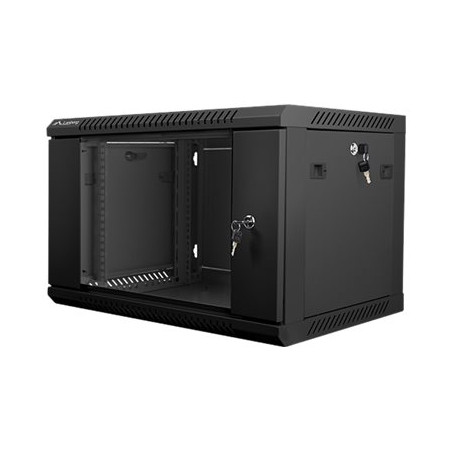 Lanberg Rack cabinet 19" wall-mount 6U/600x450 (flat pack) with glass door V2, black | Lanberg