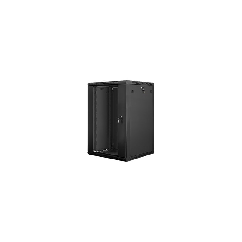 Lanberg Rack cabinet 19" wall-mount 18U/600x600 (flat pack) with glass door V2, black | Lanberg
