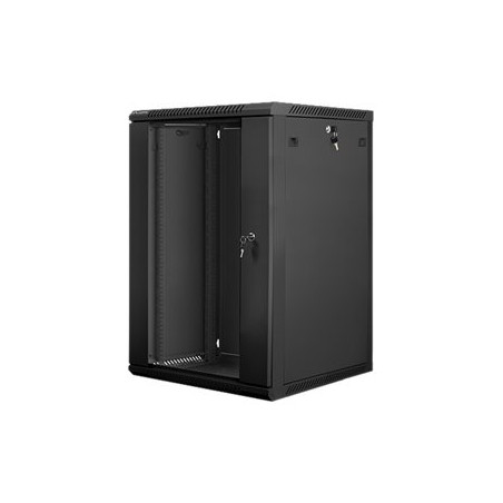 Lanberg Rack cabinet 19" wall-mount 18U/600x600 (flat pack) with glass door V2, black | Lanberg
