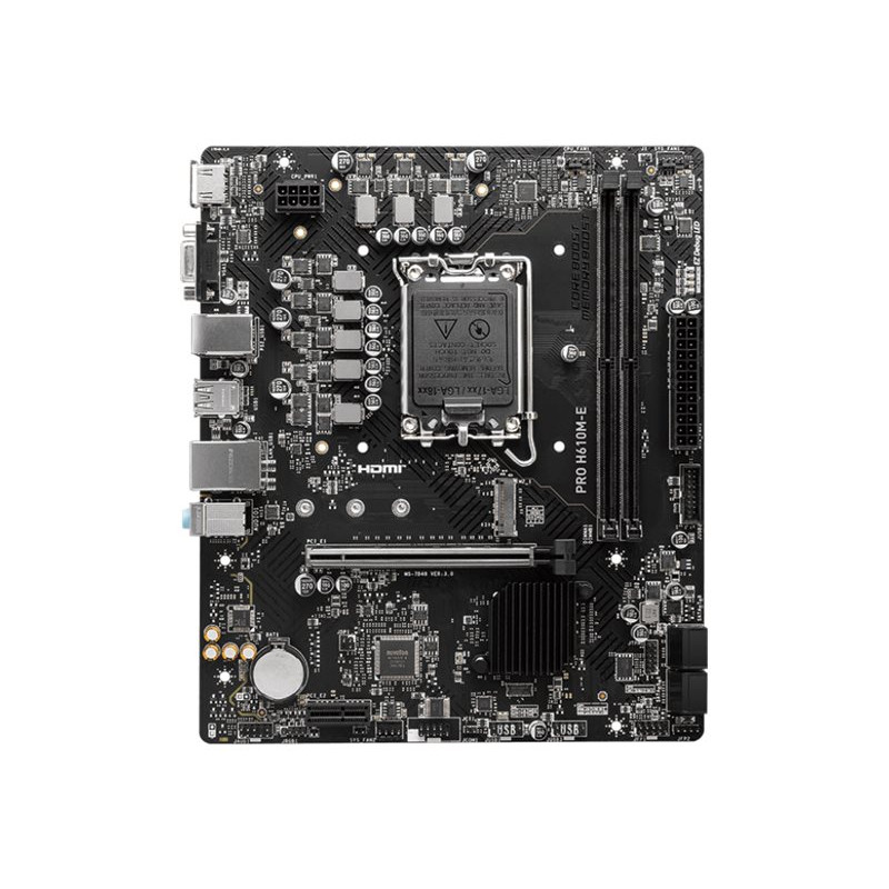 MSI | PRO H610M-E | Processor family Intel | Processor socket LGA1700 | Supported hard disk drive interfaces SATA, M.2 | Number 