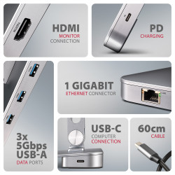 AXAGON Desk Mount | HMC-STND USB-C 5Gbps Stand and Hub 7in1 | Adjustable Height, Tilt | 10-16 " | Aluminum