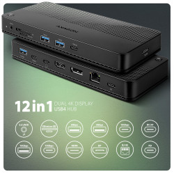 AXAGON USB4 40Gbps DUAL 4K DISPLAY 12in1 Dock | HMC-U4
