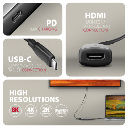 AXAGON Active converter RVC-HI8KPD, 100 W | USB Type-C to HDMI