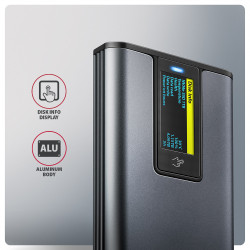 AXAGON External USB-C 10Gbps metal box with info display for M.2 NVMe and SATA SSD | EEM2-SD2