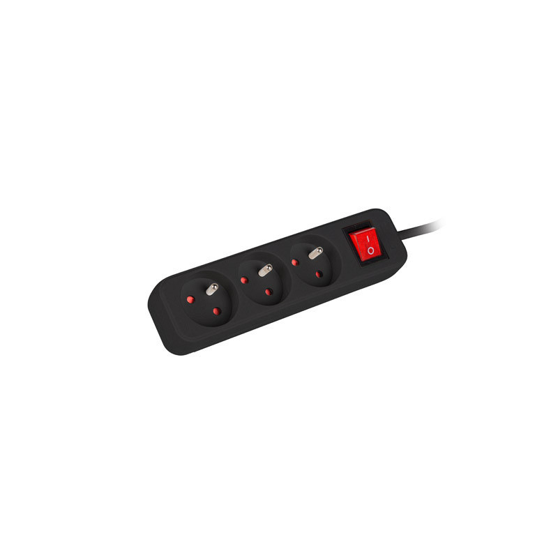 Lanberg Cable Power Strip, 3X French Outlets with Switch, Quality-Grade Copper, 3 m | PS1-03E-0300-BK