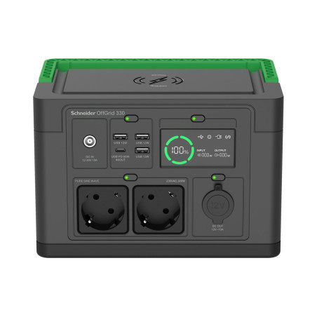 APC OffGrid Portable Power Station 330, 230V, 332Wh Lithium-ion, LCD, 2 CEE 7/3 Schuko outlets, Sinewave, 3 USB-A, 1 USB-C, Wire