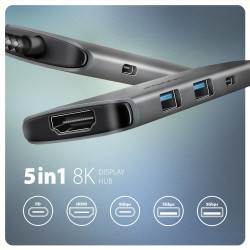 AXAGON USB 5Gbps hub, 3x USB-A, HDMI 4k/30Hz, PD 100W, 100cm USB-C cable | HMC-5H