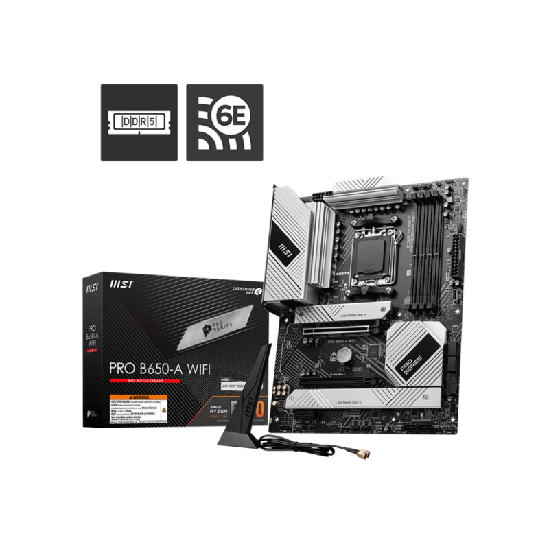 MSI PRO B650-A WIFI | Processor family AMD | Processor socket AM5 | DDR5 | Supported hard disk drive interfaces SATA, M.2 | Numb