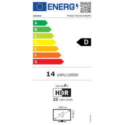 Lenovo ThinkVision P24QD-40 | 23.8 " | IPS | 16:9 | 120 Hz | 6 ms | 2560 x 1440 pixels | 300 cd/m | HDMI ports quantity 1 | Ecli