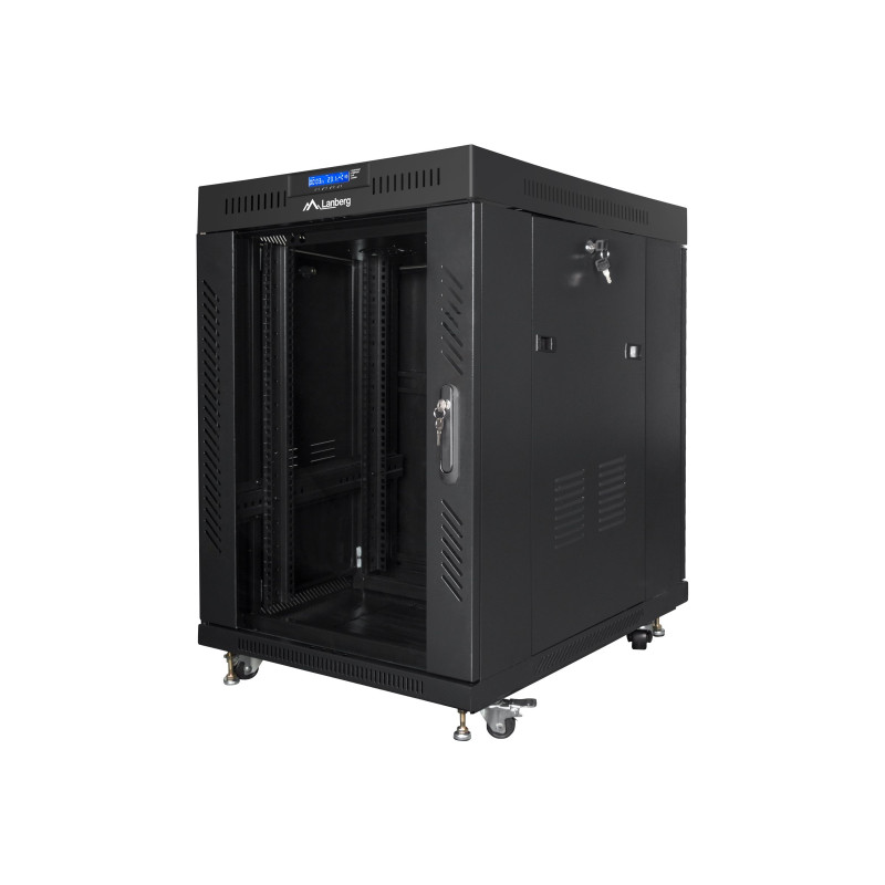 Lanberg | Rack cabinet 19" free-standing 15U/600x800 (flat pack) with glass door, LCD | FF01-6815-12BL | Black
