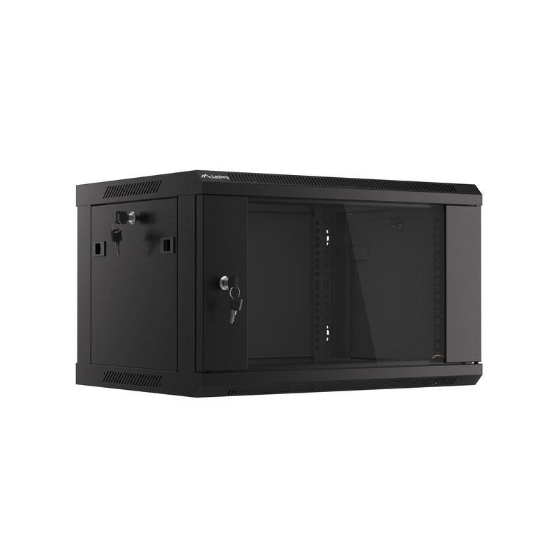 Lanberg | Rack cabinet 19" wall-mount 6U/600x450 (flat pack) with glass door V2 | WF01-6406-10B | Black