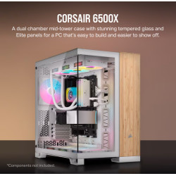 Corsair Dual Chamber PC Case | 6500X | White/Bamboo wood | Mid Tower | Power supply included No