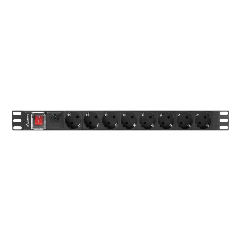 Lanberg Power Distribution unit (PDU) 19" 1U 16A 2m 8X Schuko oulets | PDU-08F-0200-BK