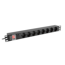 Lanberg Power Distribution unit (PDU) 19" 1U 16A 2m 8X Schuko oulets | PDU-08F-0200-BK
