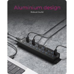 Raidsonic | 20-in-1 USB HUB with power supply, on/off button and mounting brackets | IB-HUB1720-U3