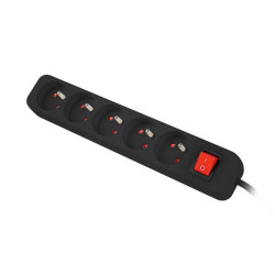 Lanberg Cable Power Strip 3M 5X French Outlets with Switch, Quality-Grade Copper | PS1-05E-0300-BK