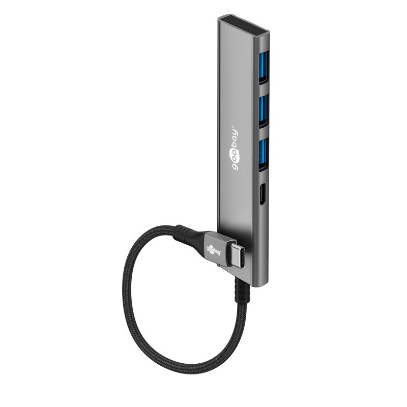 Goobay 76562 Slim 4-Port USB-Hub, USB-C auf USB-C /USB-A, 5 Gbit/s, Grey | Goobay