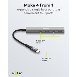 Goobay 76564 Slim 4-Port USB-Hub, USB-C auf USB-C , 5 Gbit/s, Grey | Goobay