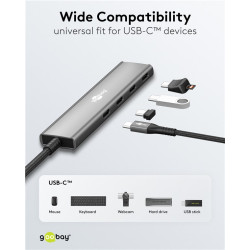Goobay 76564 Slim 4-Port USB-Hub, USB-C auf USB-C , 5 Gbit/s, Grey | Goobay