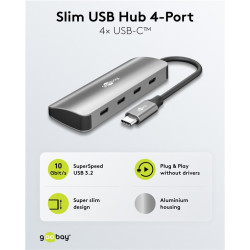 Goobay 76565 Slim 4-Port USB-Hub, USB-C auf USB-C , 10 Gbit/s, Grey | Goobay