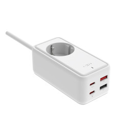 Fixed harging Strip power extension adapter with 2x USB-C and 2x USB, GaN III, 1.5m, PD 65W | FIXCS65-1.5-WH