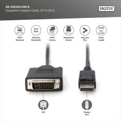 Digitus Adapter Cable, DP - DVI | DisplayPort | 2 m