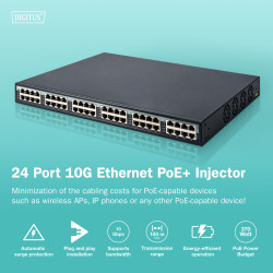 Digitus | 24 Port 10G Ethernet PoE+ Injector, 802.3at, 370 W | DN-95117