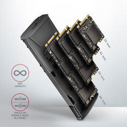 AXAGON USB-C 10Gbps - M.2 NVMe and SATA SSD THIN SCREWLESS box | EEM2-GTS2