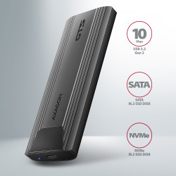 AXAGON USB-C 10Gbps - M.2 NVMe and SATA SSD THIN SCREWLESS box | EEM2-GTS2