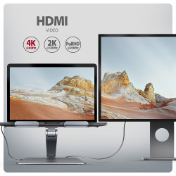 AXAGON Desk Mount | HMC-STND USB-C 5Gbps Stand and Hub 7in1 | Adjustable Height, Tilt | 10-16 " | Aluminum