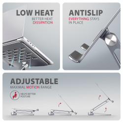 AXAGON Desk Mount | HMC-STND USB-C 5Gbps Stand and Hub 7in1 | Adjustable Height, Tilt | 10-16 " | Aluminum