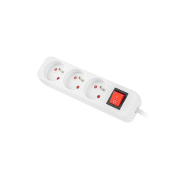 Lanberg Cable Power Strip 3M 3X French Outlets with Switch, Quality-Grade Copper | PS1-03E-0300-W