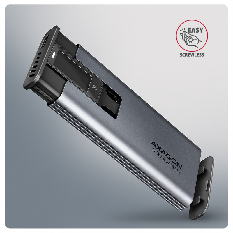 AXAGON External USB-C 10Gbps metal box with info display for M.2 NVMe and SATA SSD | EEM2-SD2